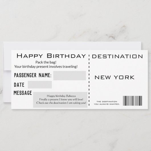 Moderner Flugticketstil zum Geburtstag Einladung (Vorderseite)