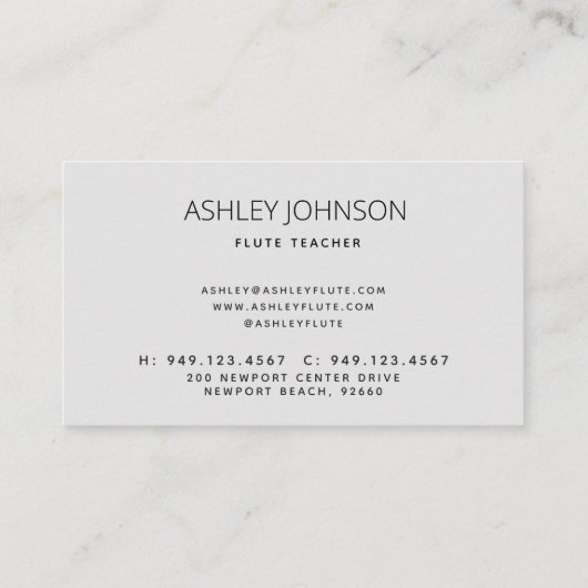 Moderner Flutlehrer Soloist Black & White Foto Visitenkarte (Rückseite)