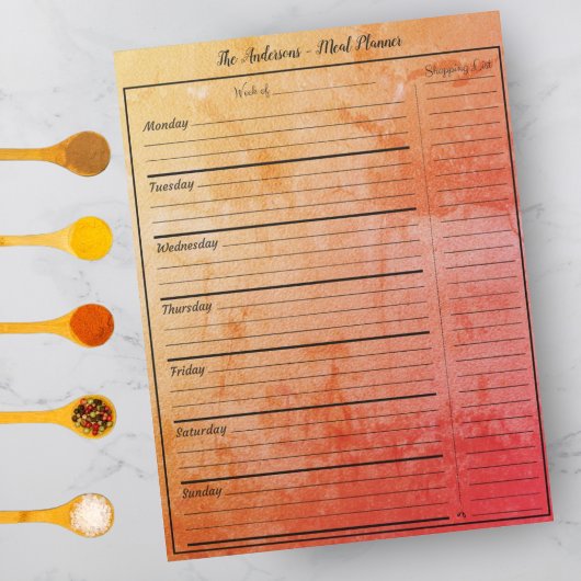 Moderner Food Meal Planner - Trendy Textured Retro Notizblock