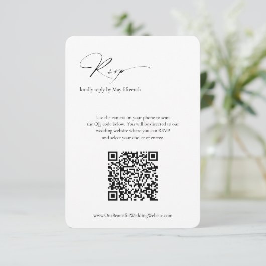 Moderner formaler QR-Code Elegante Hochzeit RSVP Karte (Stehend Vorderseite)