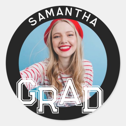 Moderner Foto-Abschluss der High School Runder Aufkleber (Vorderseite)