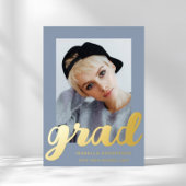 Moderner Foto Abschluss Dusty Blue Gold Folieneinladung