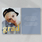 Moderner Foto Abschluss Dusty Blue Gold Folieneinladung