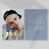 Moderner Foto Abschluss Dusty Blue Gold Folieneinladung