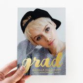 Moderner Foto Abschluss Dusty Blue Gold Folieneinladung