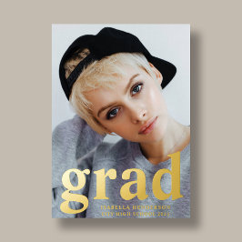 Moderner Foto Abschluss Dusty Blue Gold Folieneinladung