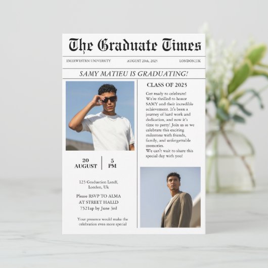 Moderner Foto Abschluss Einladung (Stehend Vorderseite)