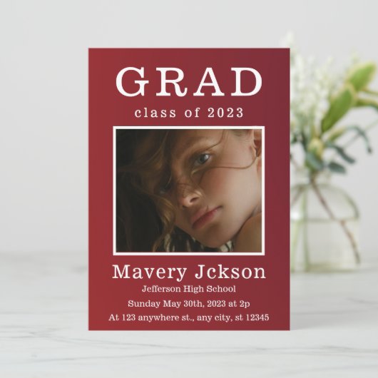 Moderner Foto-Abschluss für Script-Graduate Einladung (Stehend Vorderseite)
