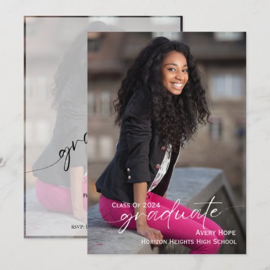 Moderner Foto-Abschluss für Script-Graduate Einladung (Vorne/Hinten)