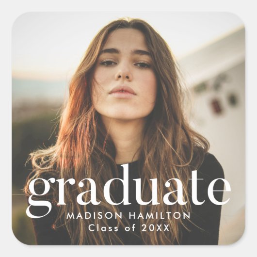 Moderner Foto Abschluss Quadratischer Aufkleber (Vorderseite)