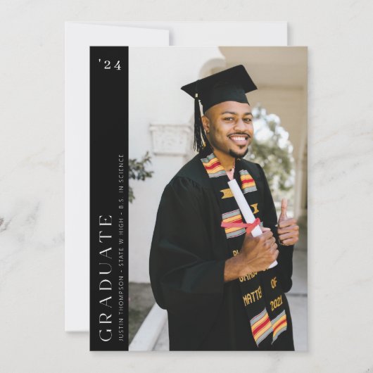 Moderner Foto Abschluss - Schwarz Einladung (Vorderseite)