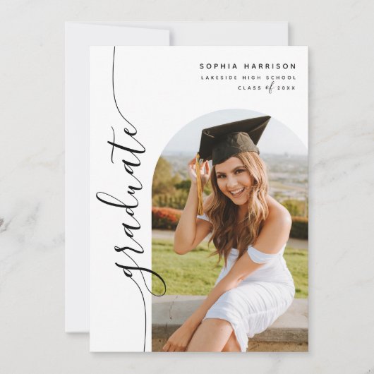 Moderner Foto Arch Vertical Script Abschluss Einladung (Vorderseite)