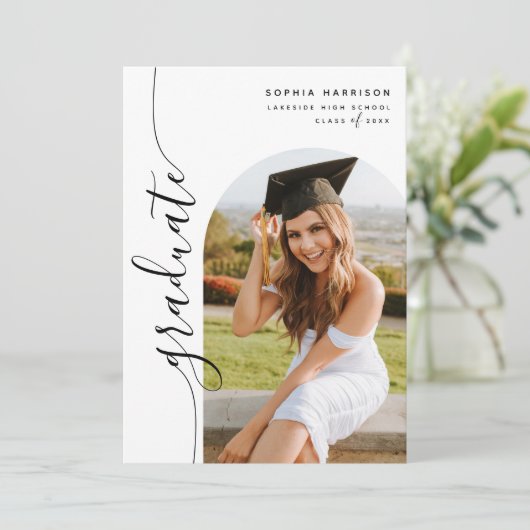 Moderner Foto Arch Vertical Script Abschluss Einladung (Stehend Vorderseite)