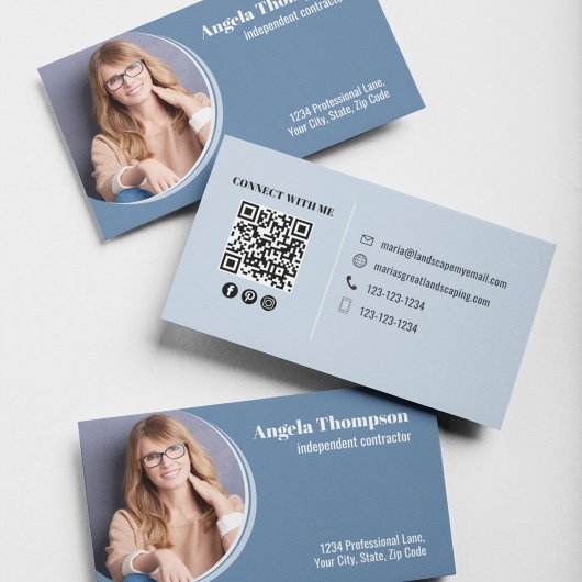 Moderner Foto Business Blue QR Code Visitenkarte