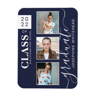Moderner Foto Collage Abschluss Navy Blue 2022 Magnet