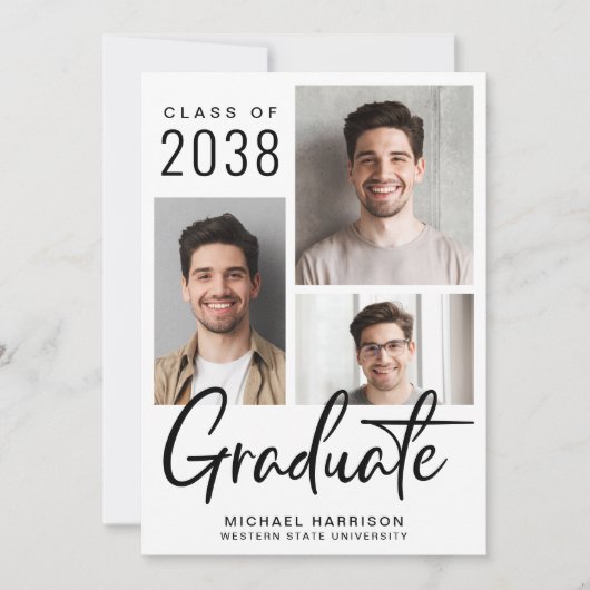 Moderner Foto Collage Bold Script-Abschluss Ankündigung (Vorderseite)