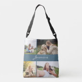 Moderner Foto Collage Dusty Blue Dog Tragetaschen Mit Langen Trägern (Rückseite)