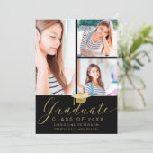 Moderner Foto Collage Gold Script Black Abschluss Ankündigung (Stehend Vorderseite)