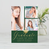 Moderner Foto Collage Gold Script Green Abschluss Ankündigung (Stehend Vorderseite)