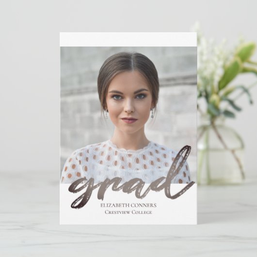 Moderner Foto Collage Grad Silver Script Abschluss Einladung (Stehend Vorderseite)