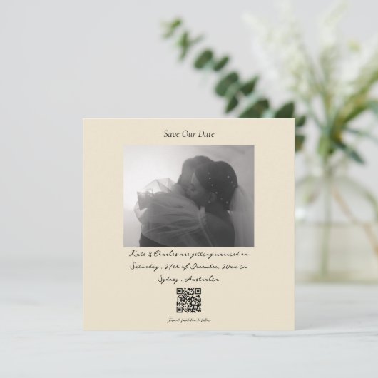 Moderner Foto Custom QR Code Save the Date Invitat Einladung (Stehend Vorderseite)
