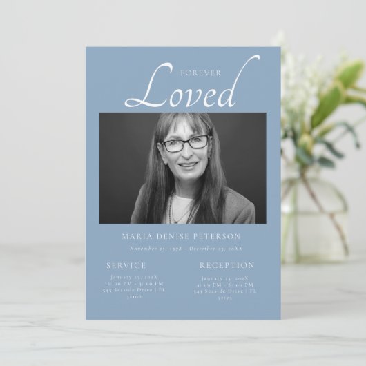 Moderner Foto-Feiertag für Lebensbeerdigung Einladung (Stehend Vorderseite)