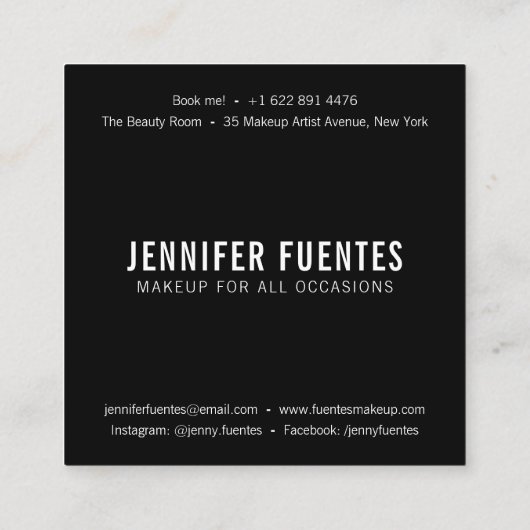 Moderner Foto fett schwarze Typografie Makeup Küns Quadratische Visitenkarte (Rückseite)