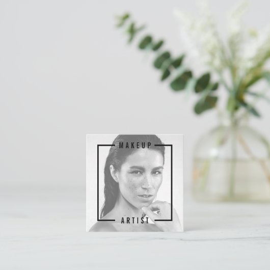 Moderner Foto fett schwarze Typografie Makeup Küns Quadratische Visitenkarte (Stehend Vorderseite)