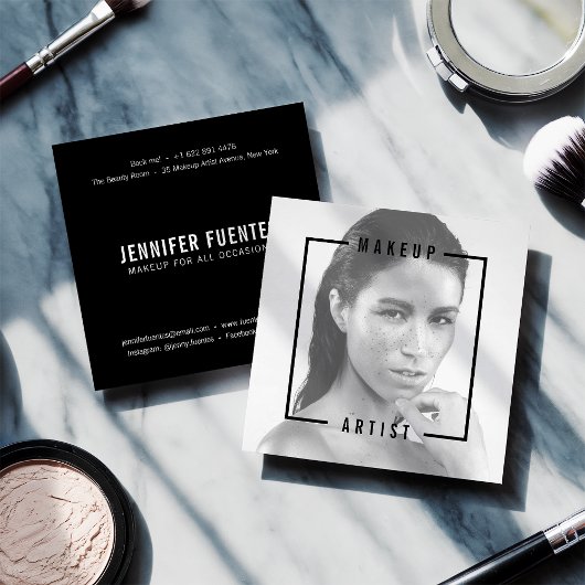 Moderner Foto fett schwarze Typografie Makeup Küns Quadratische Visitenkarte