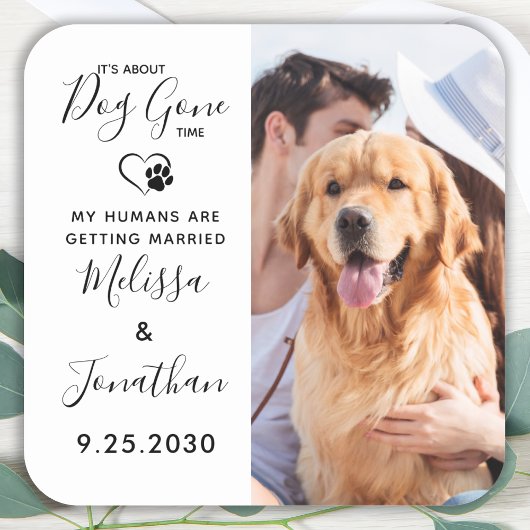 Moderner Foto Funny Pet Wedding Hund Save the Date Quadratischer Aufkleber