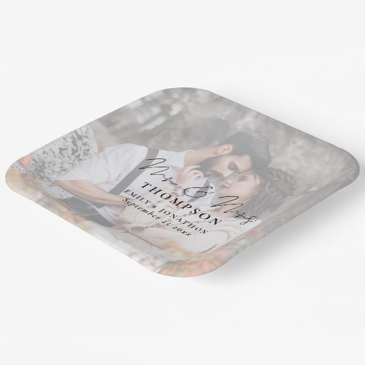 Moderner Foto Hintergrund Frau Names Datum Hochzei Pappteller (Gewinkelt)