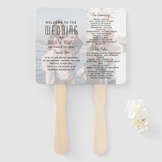 Moderner Foto-Hochzeitsprogramm-Handfächer Fächer (Vorne und Hinten)