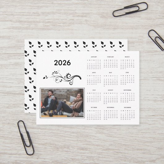 Moderner Foto-Kalender 2026 mit Foliage Visitenkarte (Vorderseite/Rückseite Beispiel)