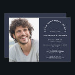Moderner Foto Mann 30. Geburtstag Party Marine Einladung<br><div class="desc">Modern Foto Man 30. Geburtstag Party Navy Blue. Ein vollständig anpassbares Design,  ersetzen Sie einfach das Beispiel-Foto durch Ihr eigenes und personalisieren Sie den Text auf Ihre Daten. Sie können auch den marineblau-Hintergrund auf beiden Seiten und Textfarbe und -stil ändern,  wenn Sie möchten,  über die Option Weitere anpassen.</div>