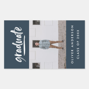 Moderner Foto mit grüner Schrift und blauer Abschl Rechteckiger Aufkleber