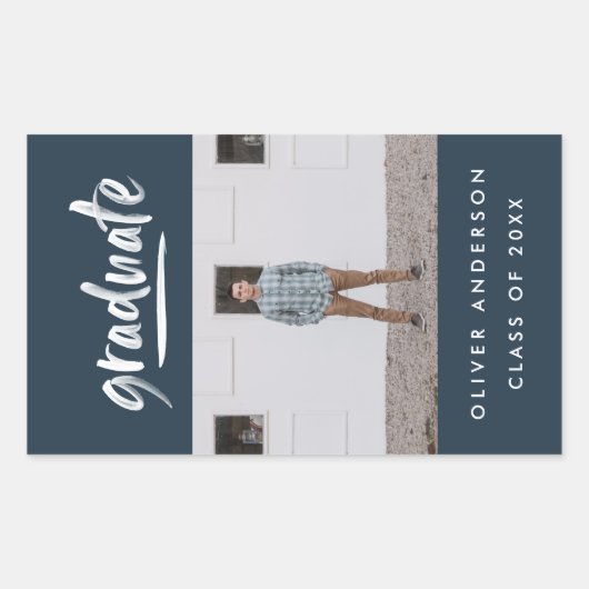 Moderner Foto mit grüner Schrift und blauer Abschl Rechteckiger Aufkleber (Vorderseite)