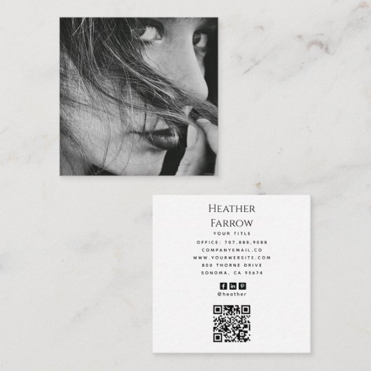 Moderner Foto-Name-Social-QR-Code Quadratische Visitenkarte (Vorne/Hinten)