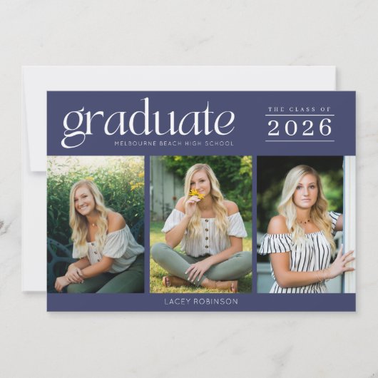 Moderner Foto Navy Blue High School Abschluss (Vorderseite)