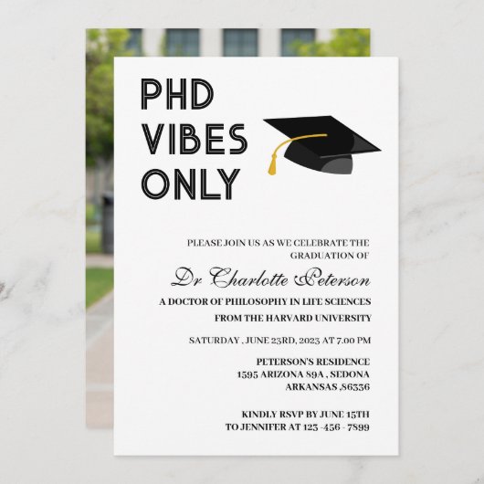 Moderner Foto PHD Doctoral Abschluss Einladung (Vorne/Hinten)