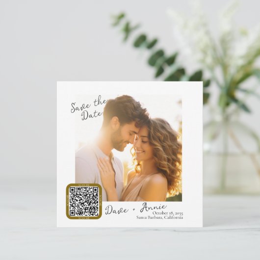 Moderner Foto-Platz mit QR-Code Save The Date (Stehend Vorderseite)