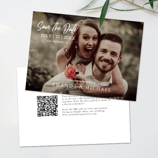 Moderner Foto QR Code Einfache Hochzeit speichern  Einladung