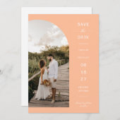 Moderner Foto QR-Code für Peach Arch Save the Date Einladung (Vorne/Hinten)