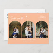 Moderner Foto QR-Code für Peach Arch Save the Date Postkarte (Vorne/Hinten)