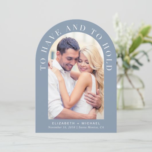 Moderner Foto QR-Code in einer Hochzeit Einladung (Stehend Vorderseite)