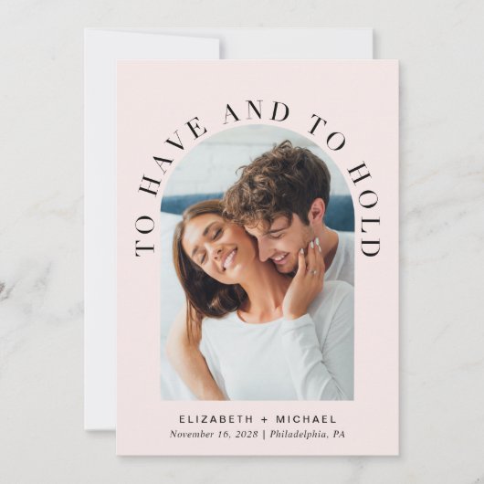 Moderner Foto QR-Code in einer rosa Hochzeit Einladung (Vorderseite)