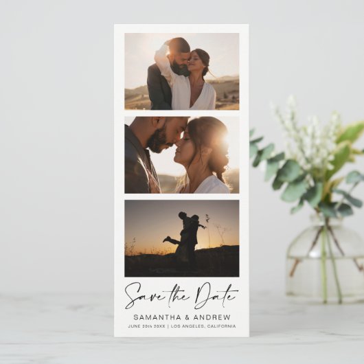 Moderner Foto Stand 3-Foto Qr-Code Save the Date (Stehend Vorderseite)