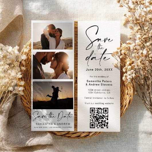 Moderner Foto Stand 3-Foto Qr-Code Save the Date