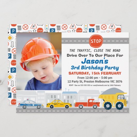 Moderner Foto Straßenverkehr Geburtstag Einladung (Vorne/Hinten)