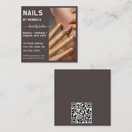 Moderner Foto Typografie Nail Artist QR Code Quadratische Visitenkarte (Vorne/Hinten)