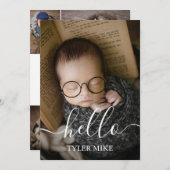 Moderner Fotocollage Custom Neugeborener Baby Boy Ankündigung (Vorne/Hinten)